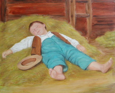 Schlafender Knabe im Heu - After Anker
Oil on canvas
