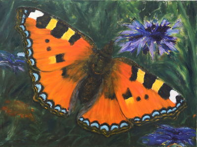 Small Tortoiseshell
Oil on canvas, 70x50 cm
Keywords: Tortoiseshell Butterflies
